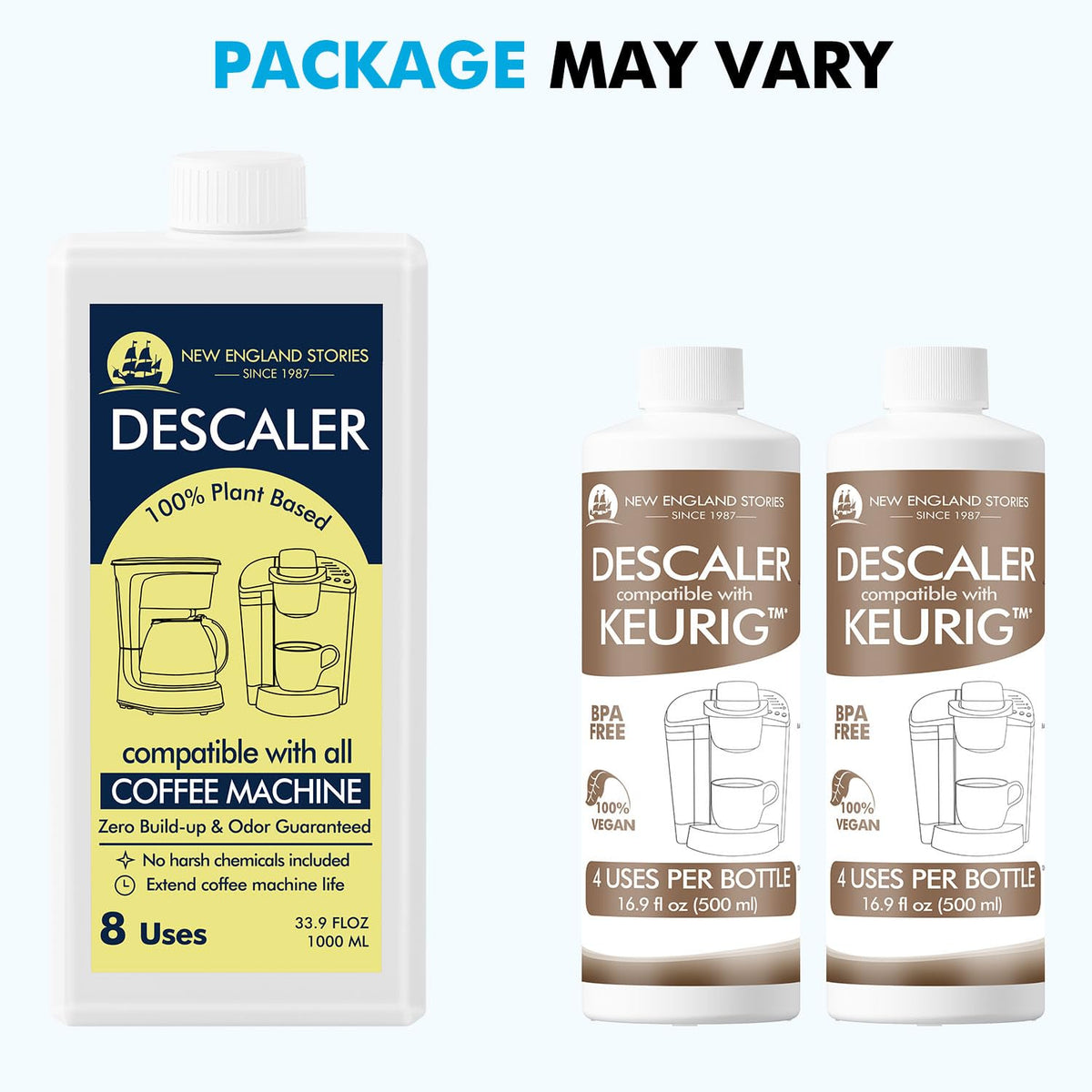 New England Stories descaler-eco-friendly-cleaning communicates planet-friendly appliance care.