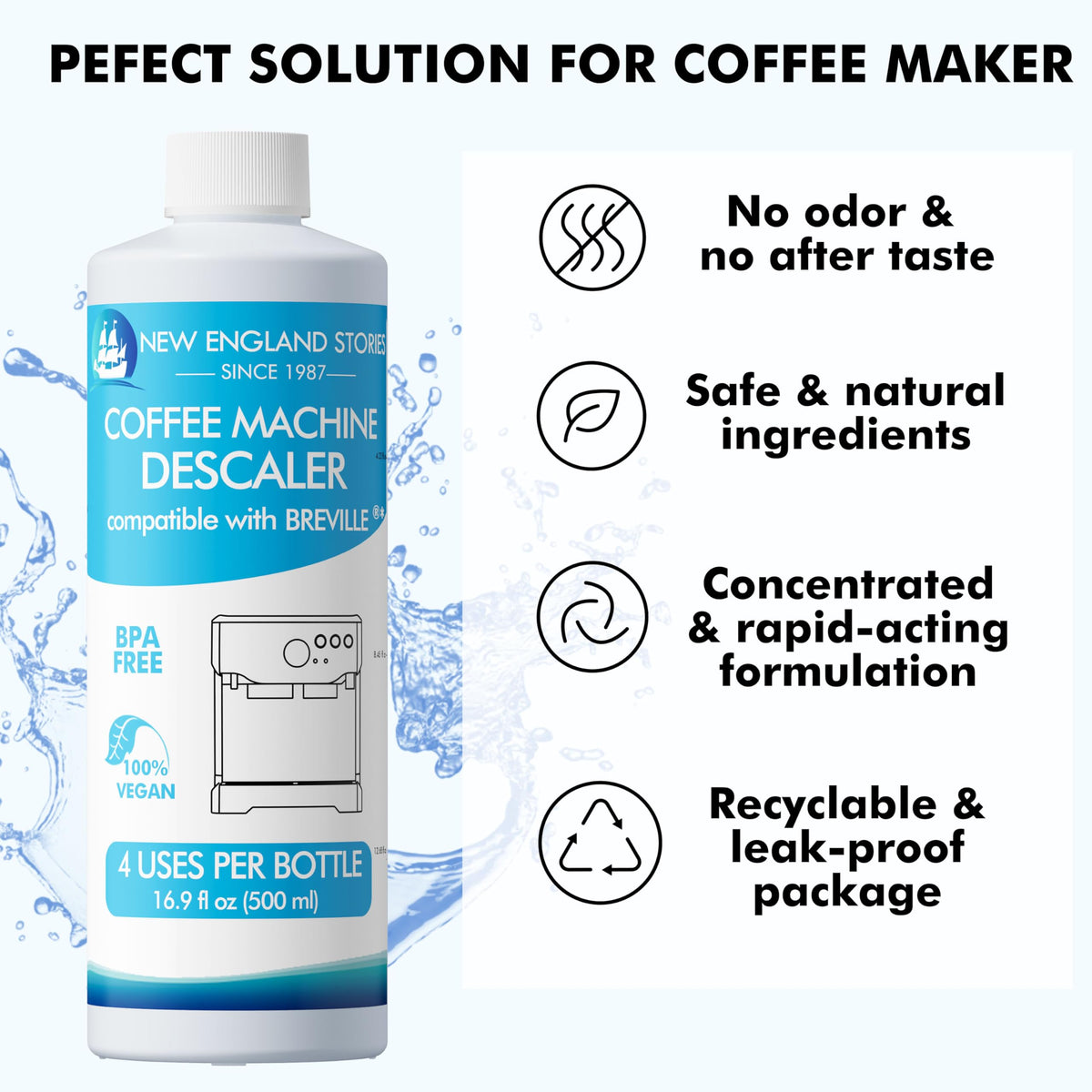 New England Stories eco-friendly descaler packaging emphasizes sustainability