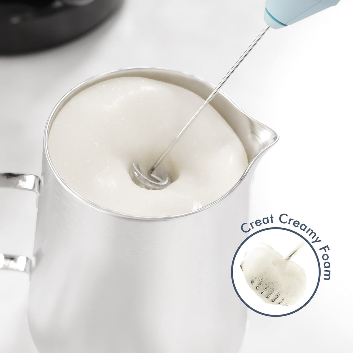New England Stories handheld foam maker for on‑the‑go frothing anywhere.
