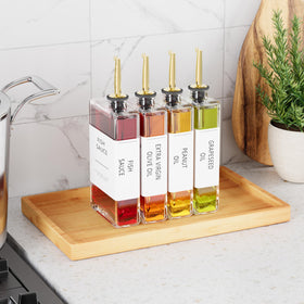 New England Stories vinegar bottle in gold accents for drip-free counters