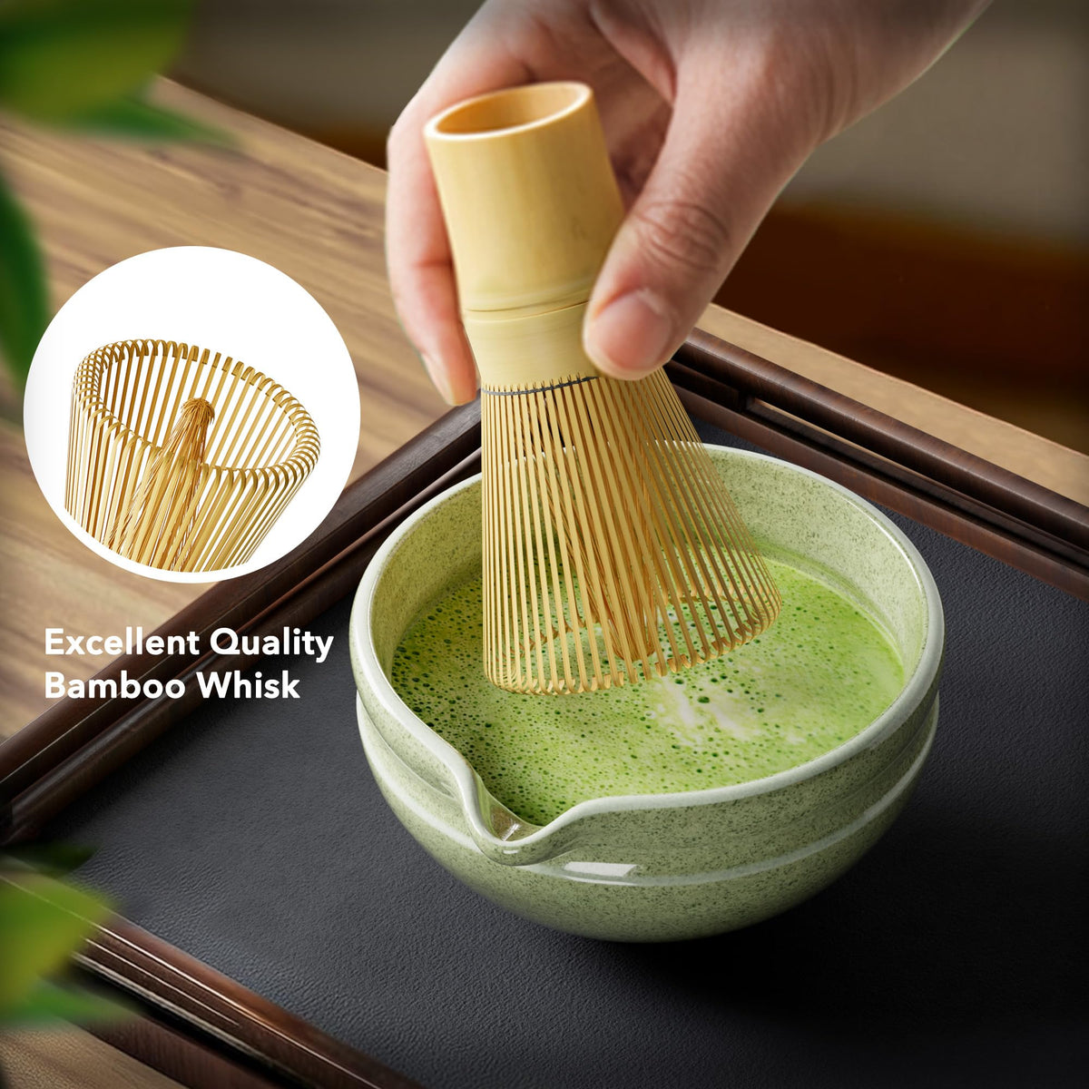 New England Stories Matcha Whisk Set bamboo whisk delivers smooth froth and traditional ritual