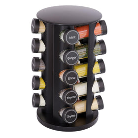 New England Stories revolving spice rack with 20 jars on a compact counter setup