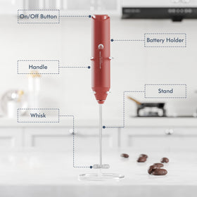 New England Stories stainless-steel whisk assembly for quick, durable foaming.