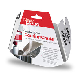 New Metro Design pouring chute directs ingredients into the stand mixer bowl.