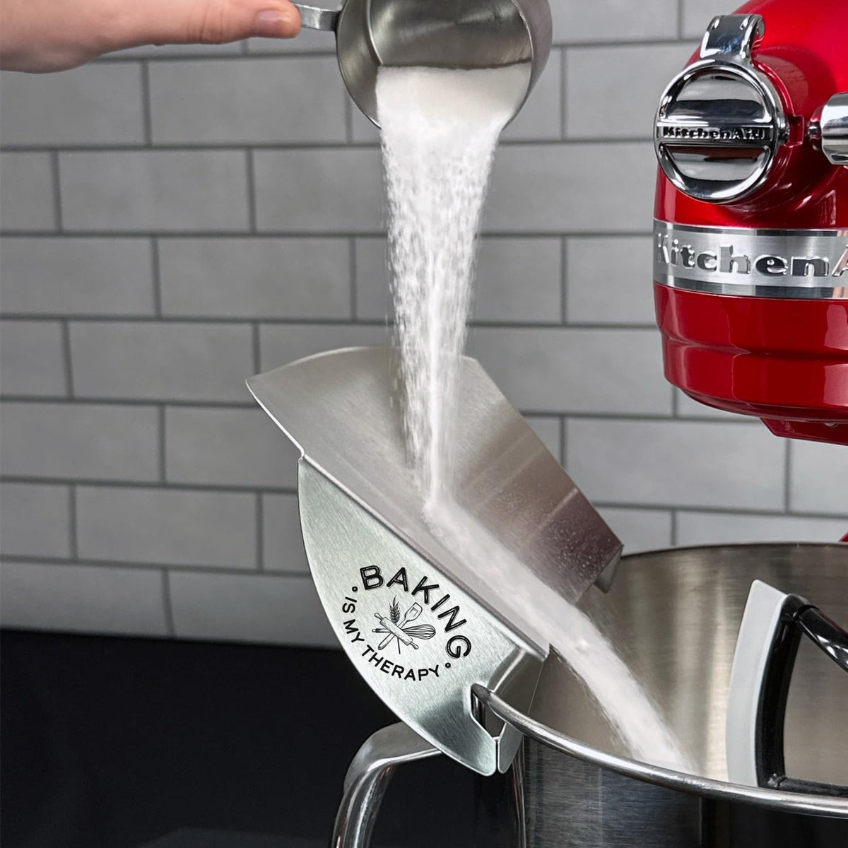 New Metro Design stainless steel pouring shield highlights durable, mess-free pouring.