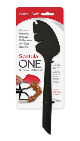 New Metro Design Spatula ONE bowl-scoop in action captures batter for easy transfer.