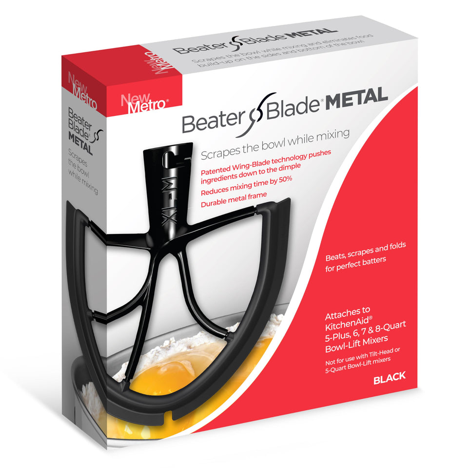 New Metro Design XL-MAX blade inside a 9.5-inch KitchenAid bowl for full mixing.