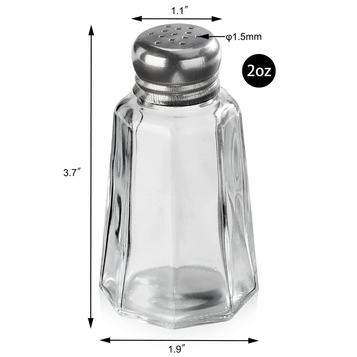 Clear glass bodies let you see contents at a glance.
