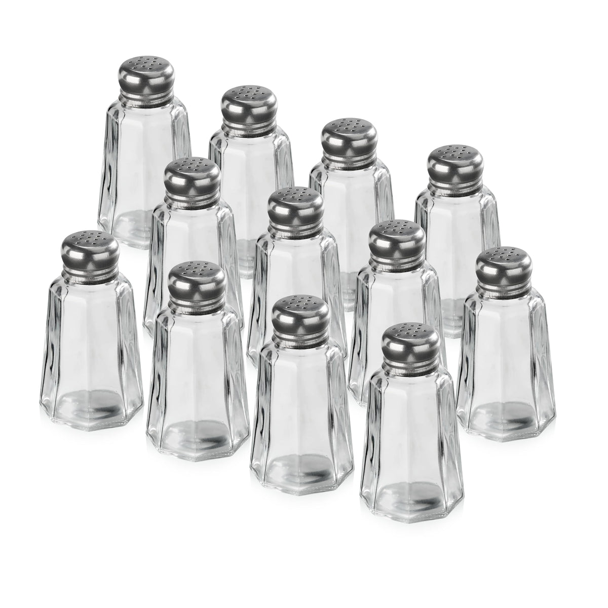 New Star 22186 glass salt and pepper shakers with mushroom tops for table seasoning.