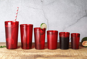 Red 12-ounce cup set is durable for everyday use.