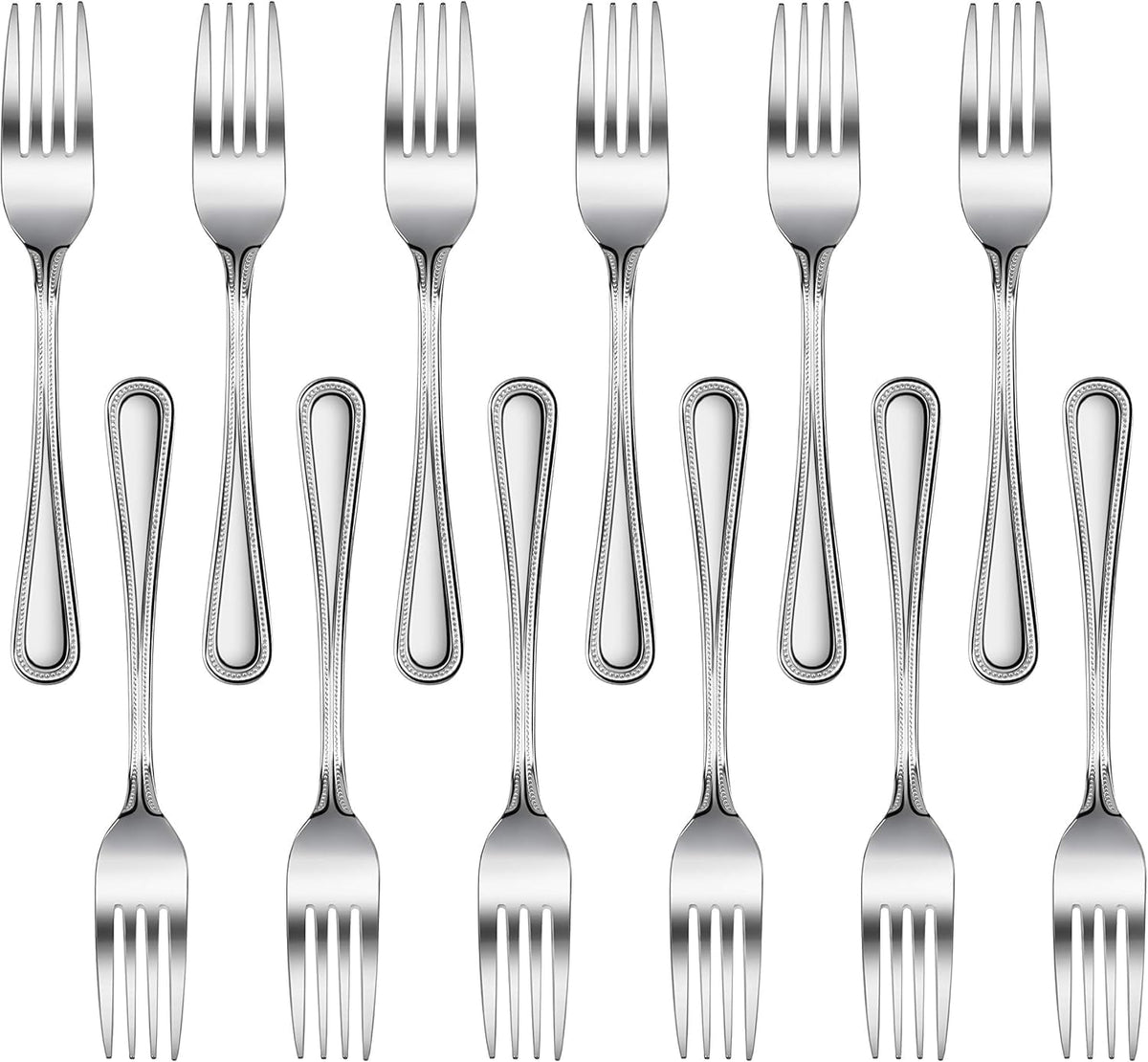 New Star bead-pattern 18/0 fork with polished finish for daily dining.