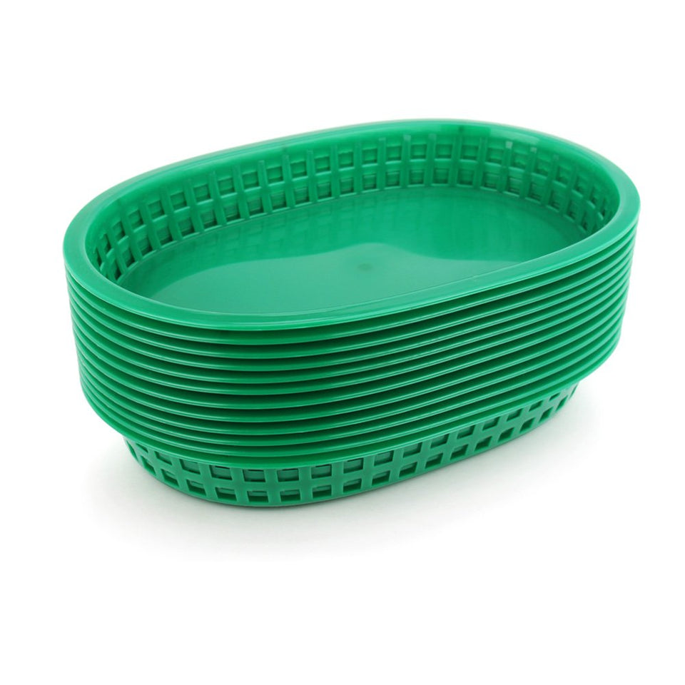 New Star Foodservice fast food basket front view in green for burgers and fries.