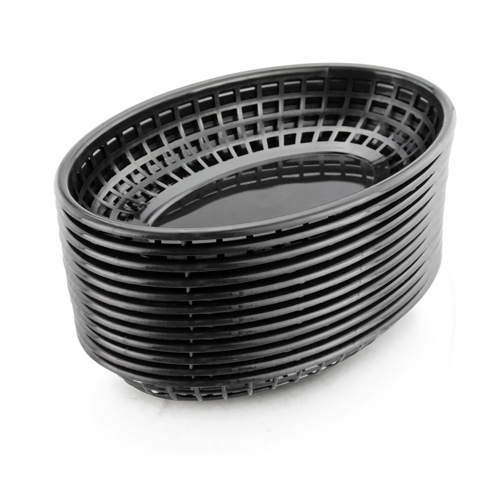New Star fast-food baskets in black with lattice design for grease control and presentation.