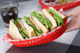 New Star fast food basket red, stackable design saves kitchen storage space.