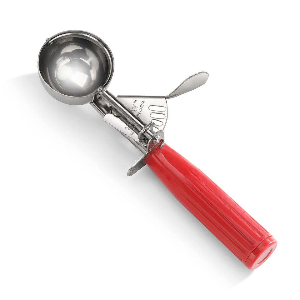 New Star Foodservice 34868 thumb press disher in red, precise portions for busy kitchens