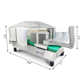 New Star Foodservice 39702 tomato slicer side view shows integrated cutting board for efficient prep.