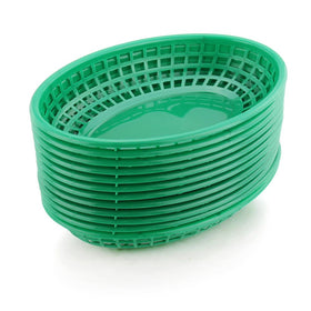 New Star Foodservice 44126 green oval fast food basket, front view for quick-service meals.