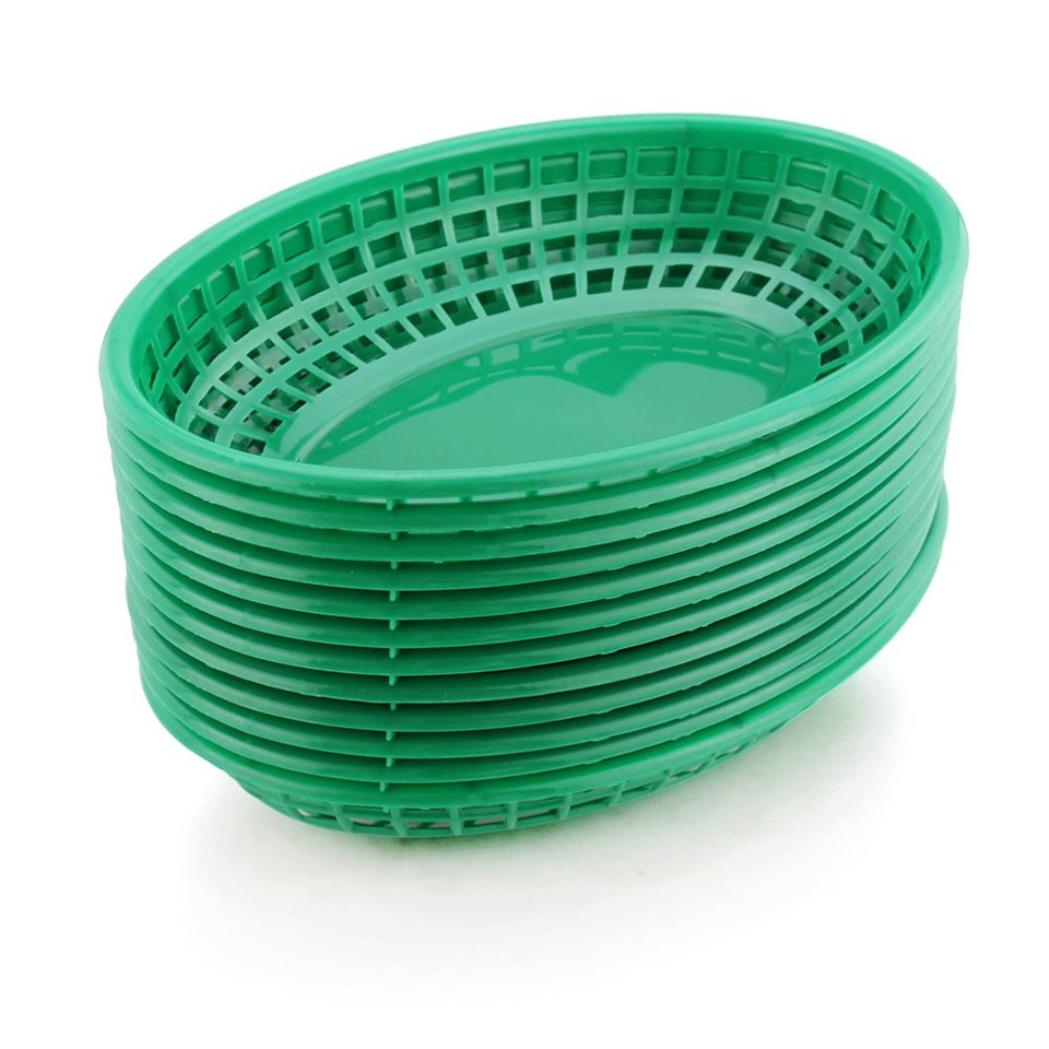 New Star Foodservice 44126 green oval fast food basket, front view for quick-service meals.
