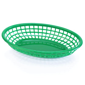 New Star Foodservice 44126 green oval basket, side view for controlled portions.