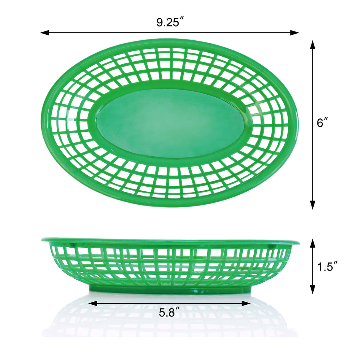 New Star Foodservice 44126 green oval basket with deli paper for grease control.