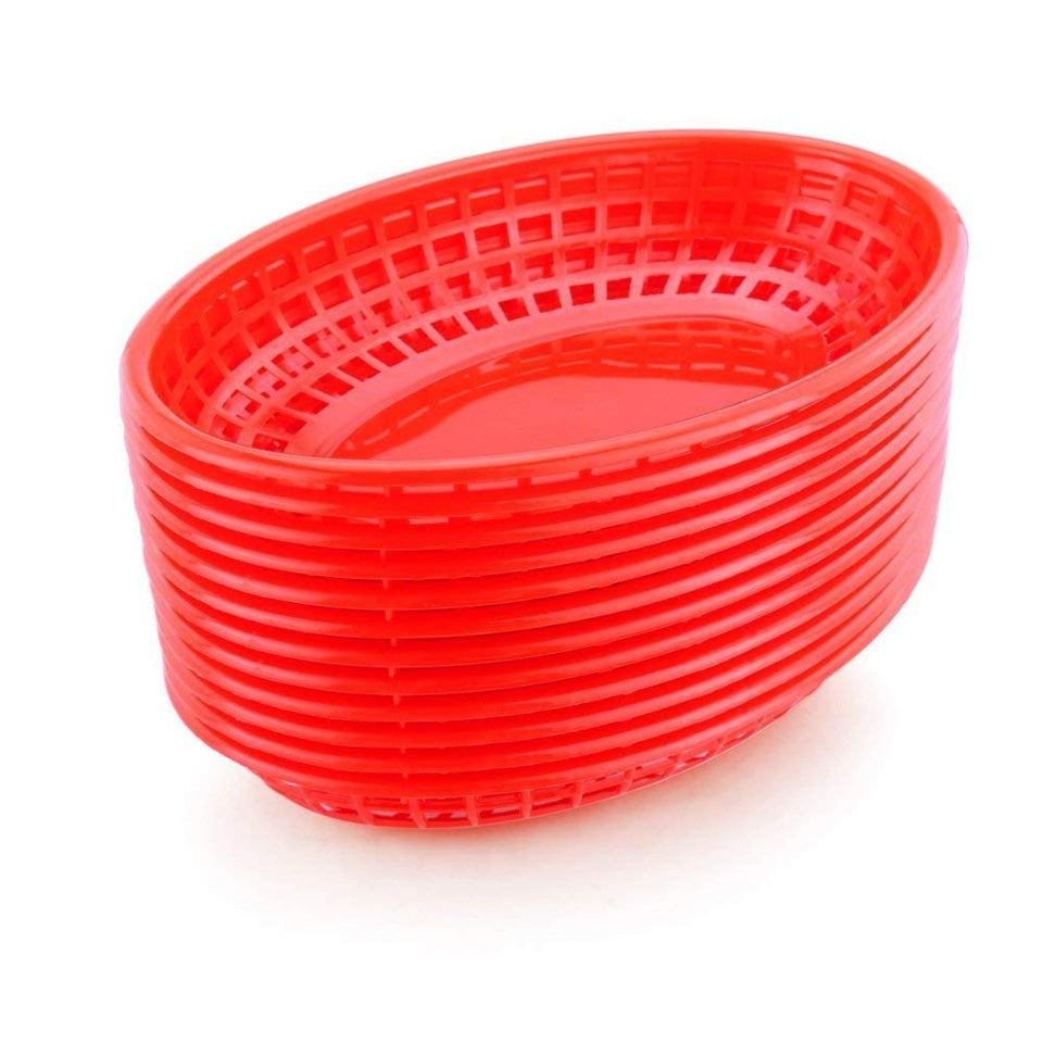 New Star Foodservice 44164 red oval fast food basket for burgers and fries