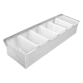 New Star Foodservice 48049 front view of the stainless condiment dispenser with six compartments for organization