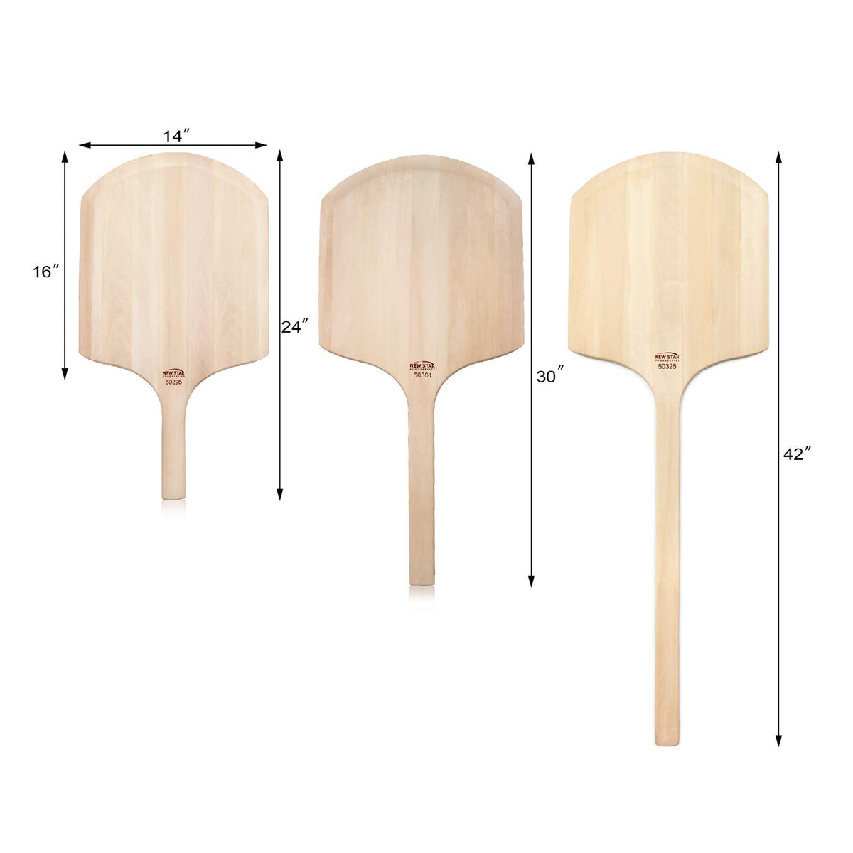 New Star Foodservice 50295 pizza peel available in multiple sizes for versatility