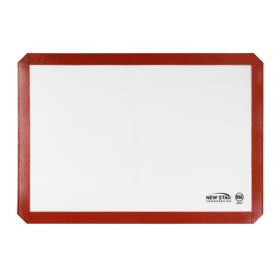 New Star Foodservice baking mat 14x20 two-thirds size provides a nonstick lining for effortless baking.