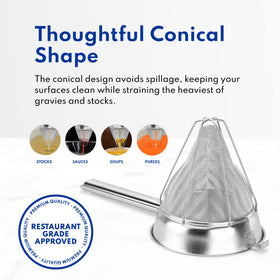 New Star Foodservice bouillon strainer doubles as a colander for rinsing produce.