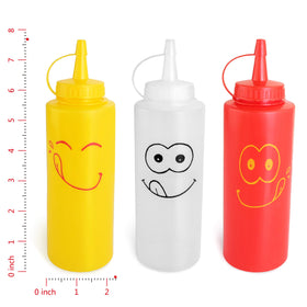 New Star Foodservice condiment squeeze bottle with smiley design in yellow, color-coded for fast prep