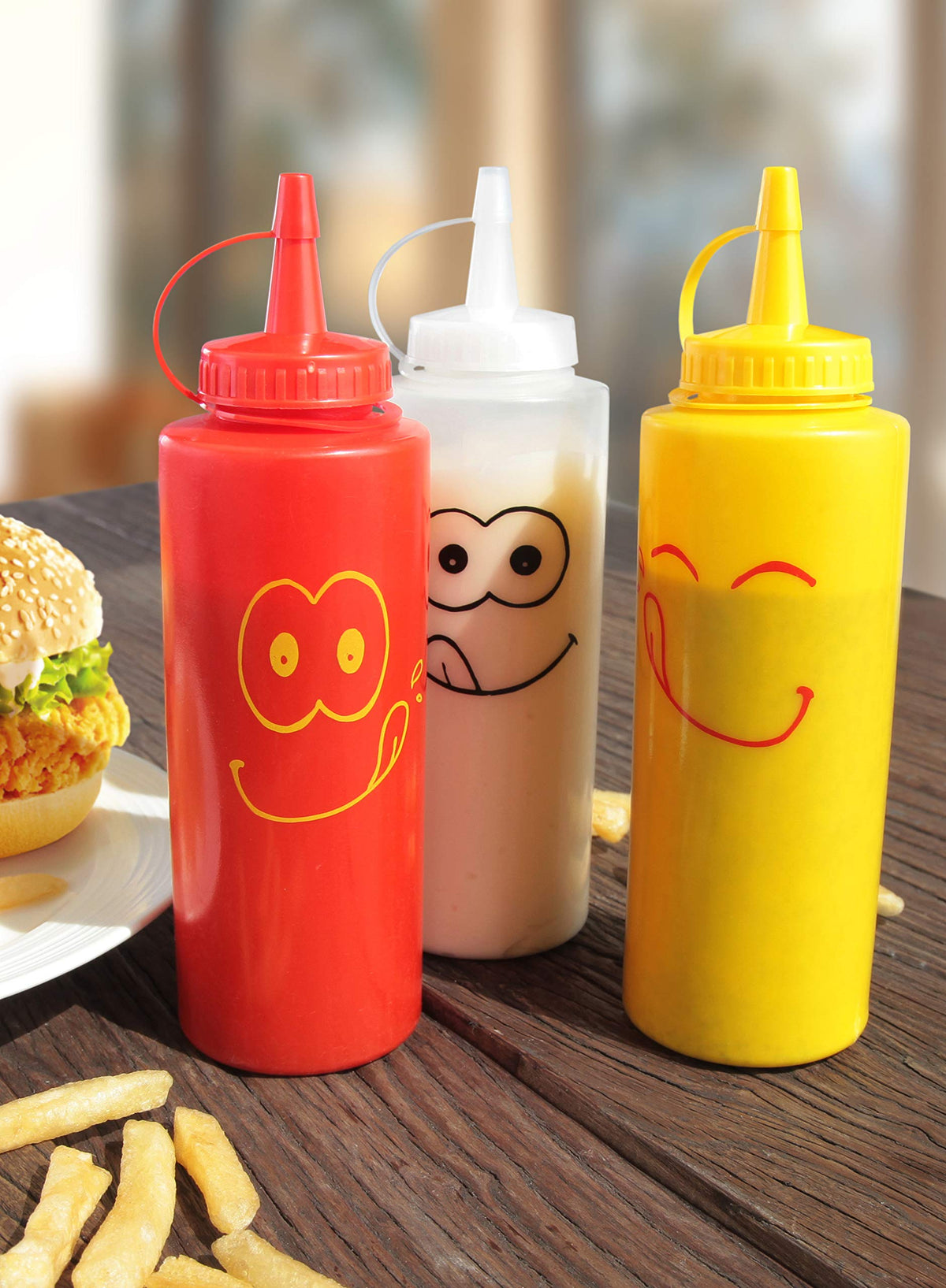 New Star Foodservice squeeze bottle wide-mouth opening for easy refills and handling