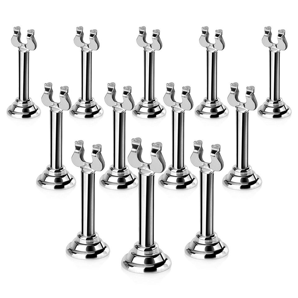 New Star Foodservice harp-clip place-card holder in silver with 3-inch height.