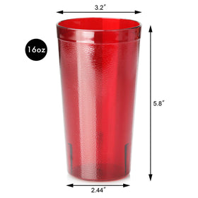 New Star Foodservice 16oz stackable red tumblers for space-saving service.
