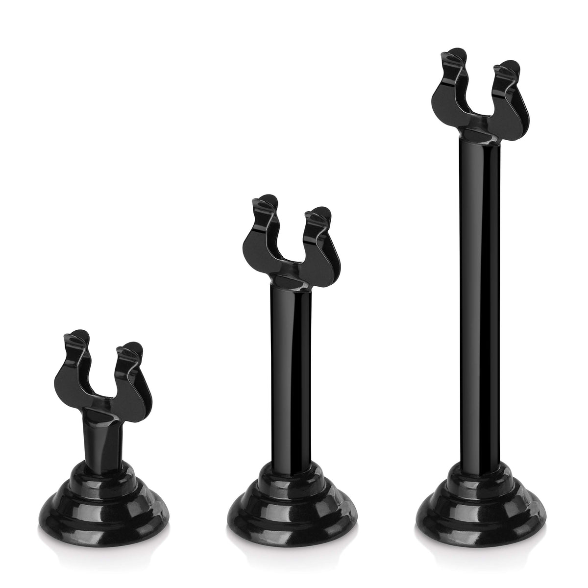 New Star Foodservice Triton Harp Clip Place Card Holder in black securely holds menus and photos upright.
