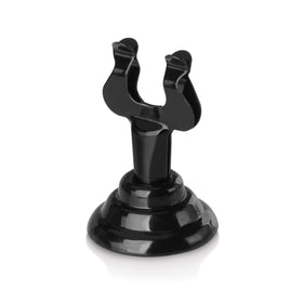 New Star Foodservice Triton Harp Clip Place Card Holder in black side view for table numbers.