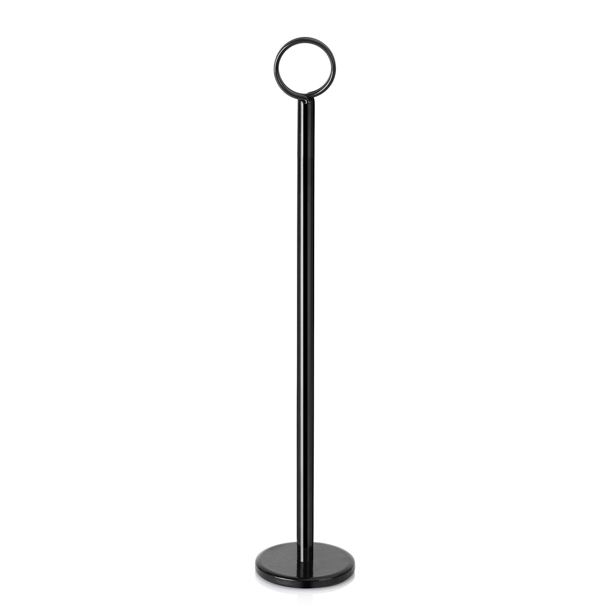 Durable metal table-number holder with clip base keeps cards secure during service.