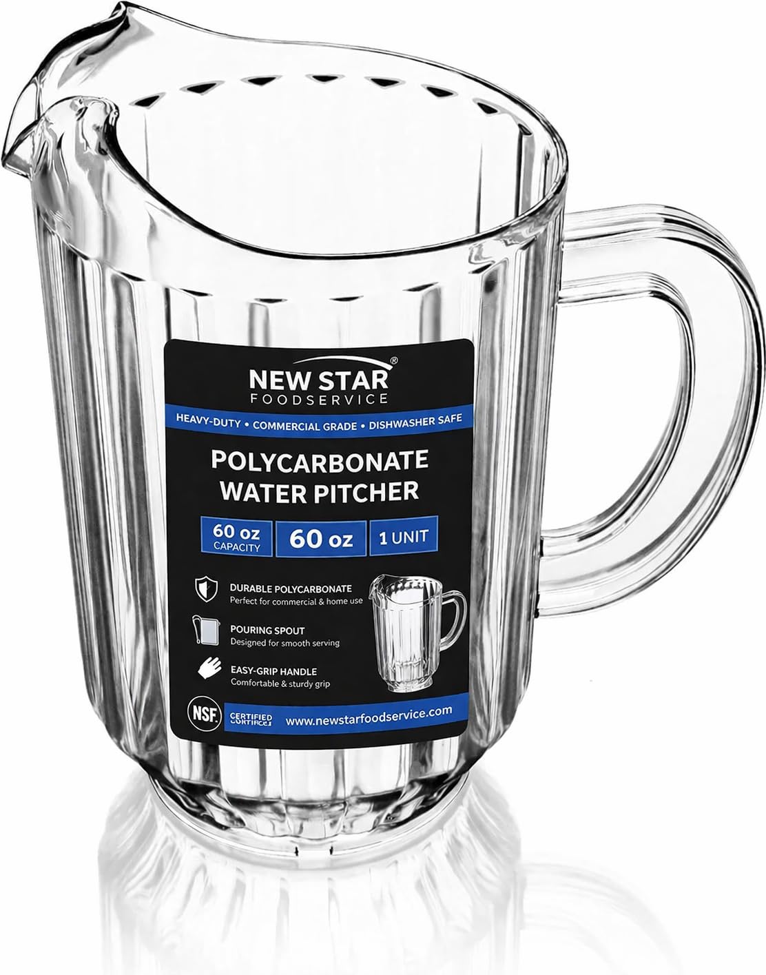 New Star Foodservice Water Pitcher 60oz clear top view for easy filling and monitoring.