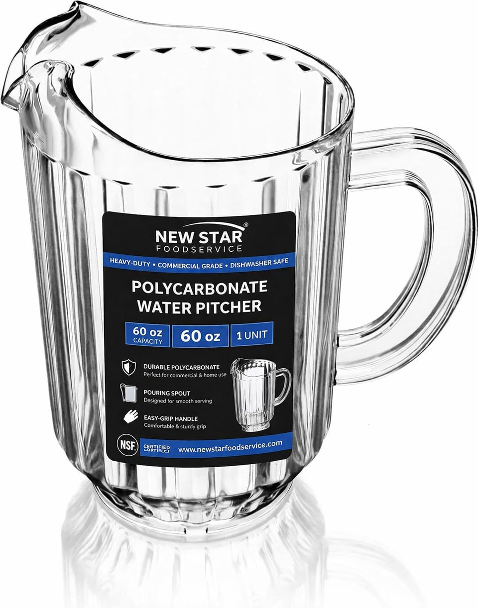 New Star Foodservice Water Pitcher 60oz clear top view for easy filling and monitoring.