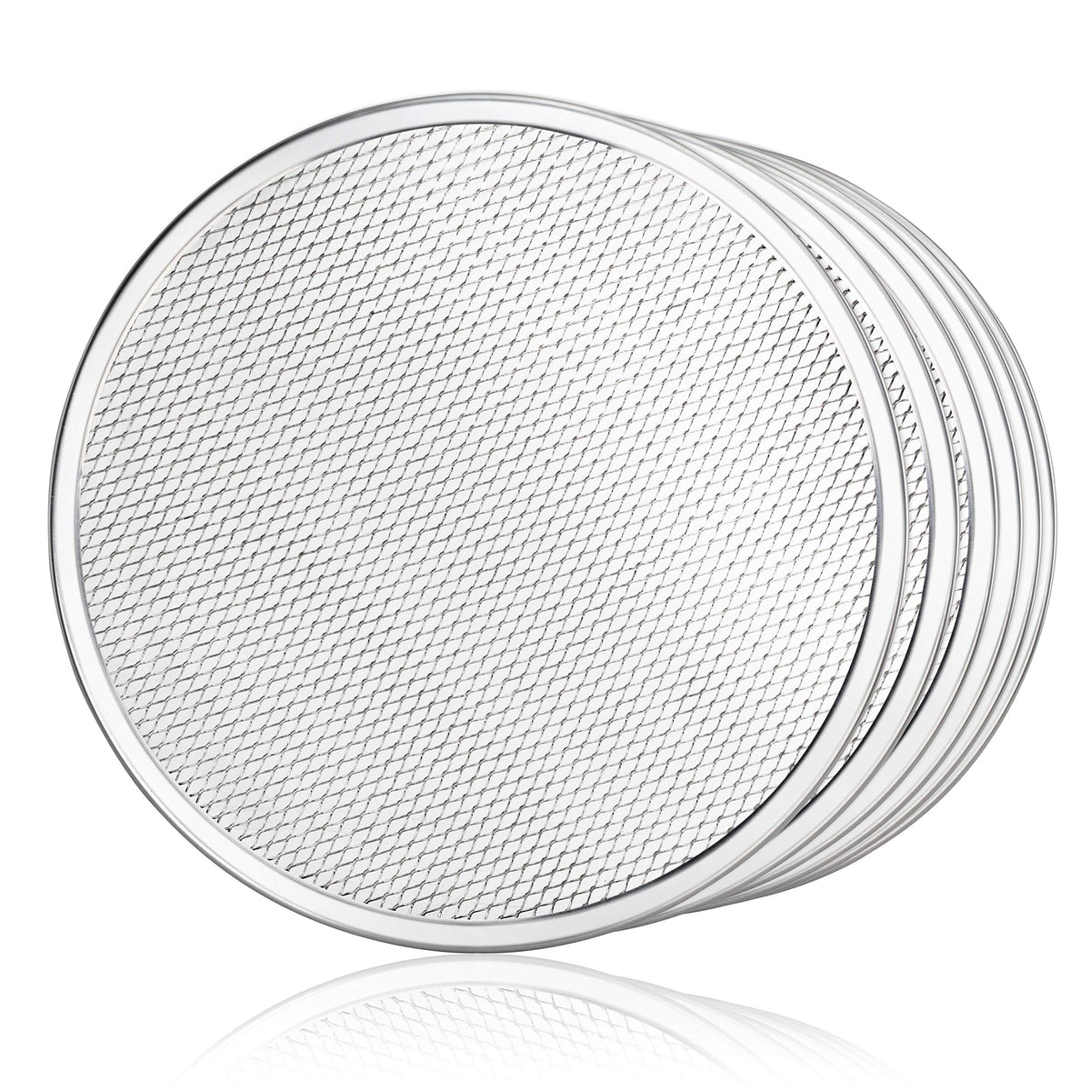 New Star Foodservice 12-inch pizza baking screen front view enables fast, even browning in busy kitchens.