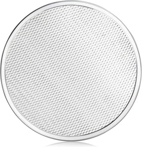 New Star Foodservice 12-inch pizza baking screen side view highlights durable aluminum for reliable daily performance.