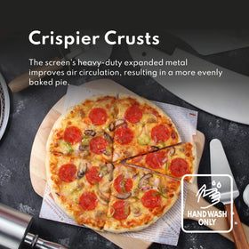 New Star Foodservice 12-inch pizza baking screen stacked shows pack of 6 for busy kitchens.