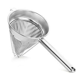 New Star Bouillon Strainer 8-Inch closeup shows durable reinforced mesh for busy kitchens.