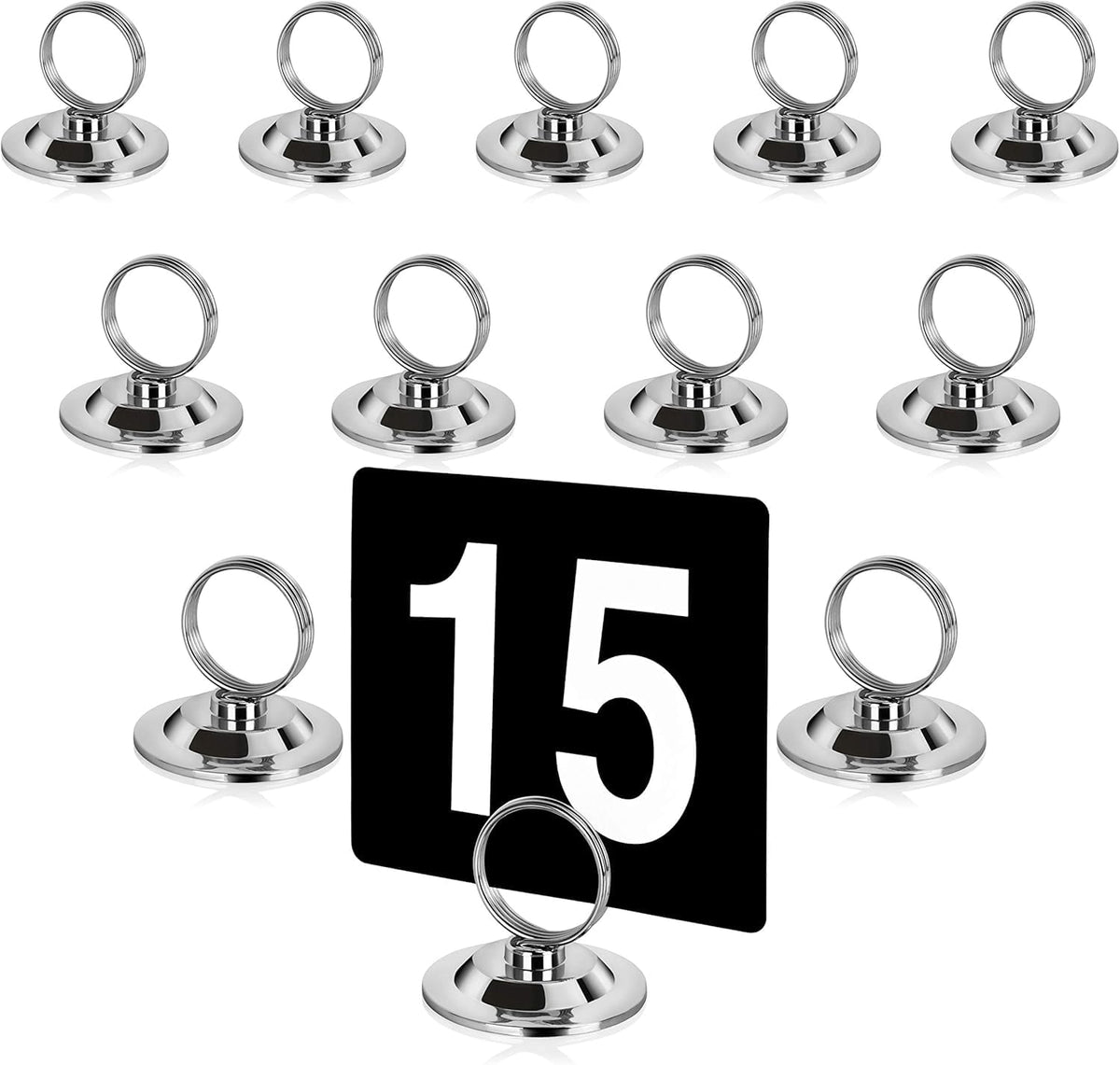 New Star ring-clip table-number holder in silver for clear dining signs