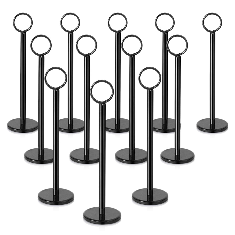 New Star Ring-Clip Table Number Holder in black, 8-inch height, clear signage.