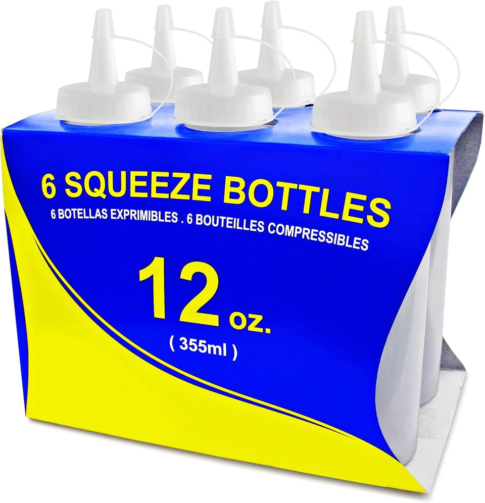 New Star squeeze bottle 12oz clear, pack of 6 for efficient condiment dispensing in busy kitchens
