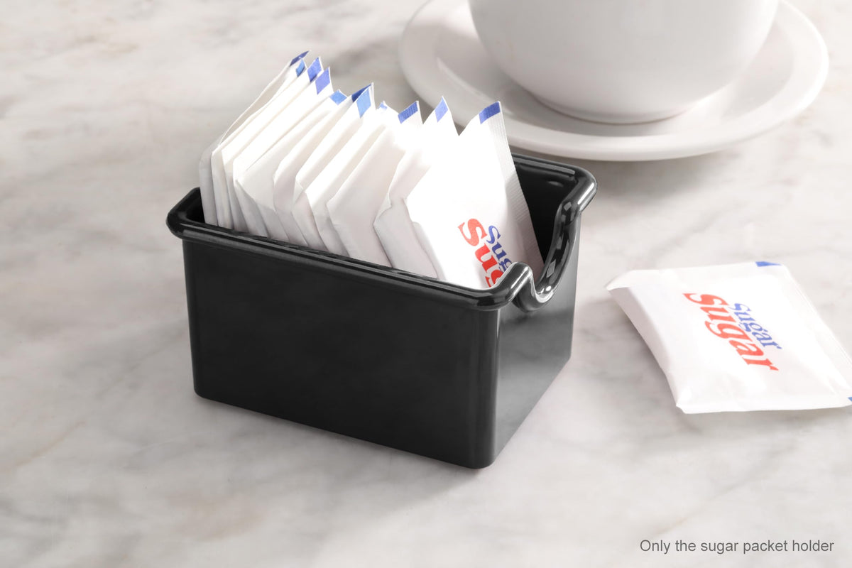 New Star sugar packet holder black top view fits on any tabletop