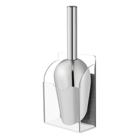 New Valley Warbler ice scoop with magnetic acrylic holder in full view for organized bar setup.