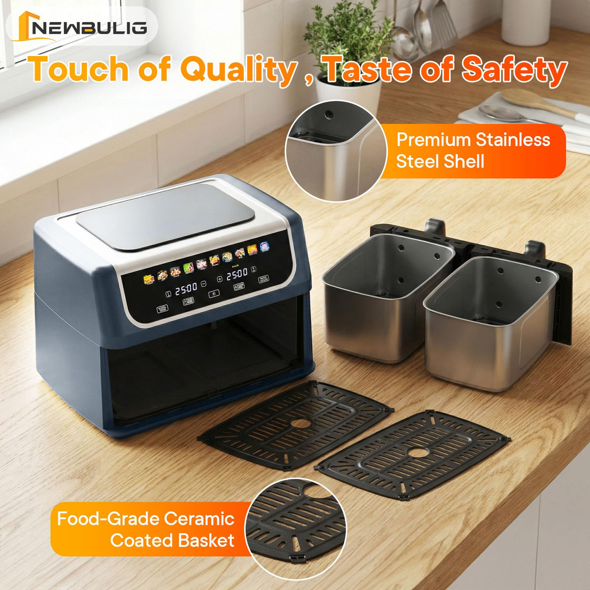 NEWBULIG 9.5-quart capacity with two baskets suits family meals