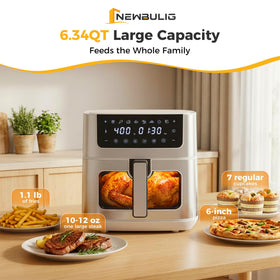 NEWBULIG Air Fryer 6.34-quart basket supports family-size cooks.