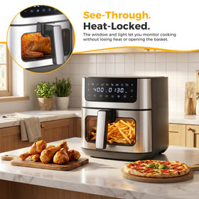 NEWBULIG 8 presets simplify one-touch cooking for fries, chicken, fish, and more.